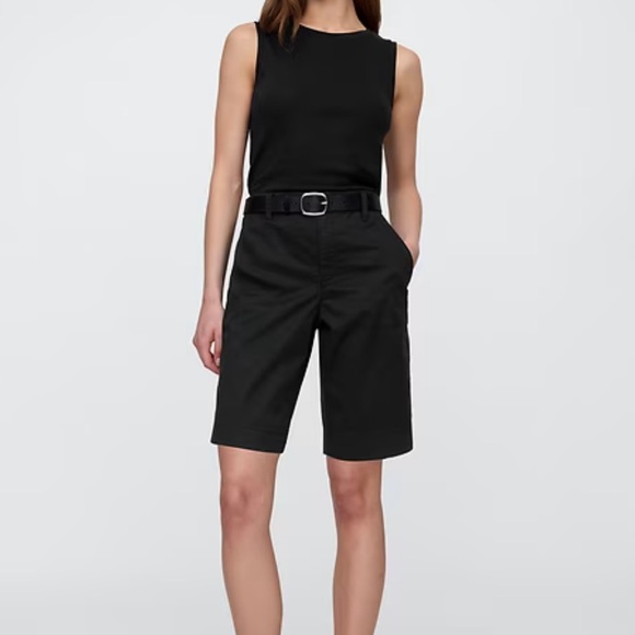 GAP Black Twill Downtown City Shorts Cuffs 11” Inseam Flat Front Belt Loops Sz 6 - Picture 5 of 12